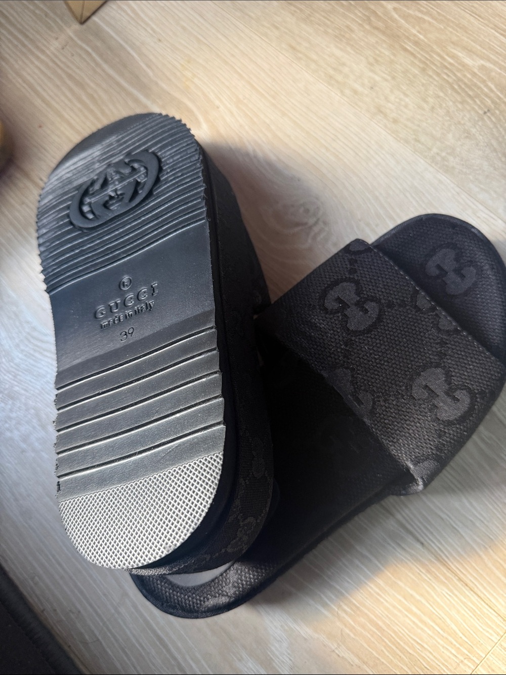 Gucci Kids Black GG Monogram Slide Sandals